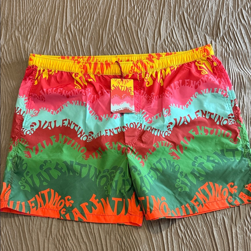 Valentino Red and Green Swim Shorts
